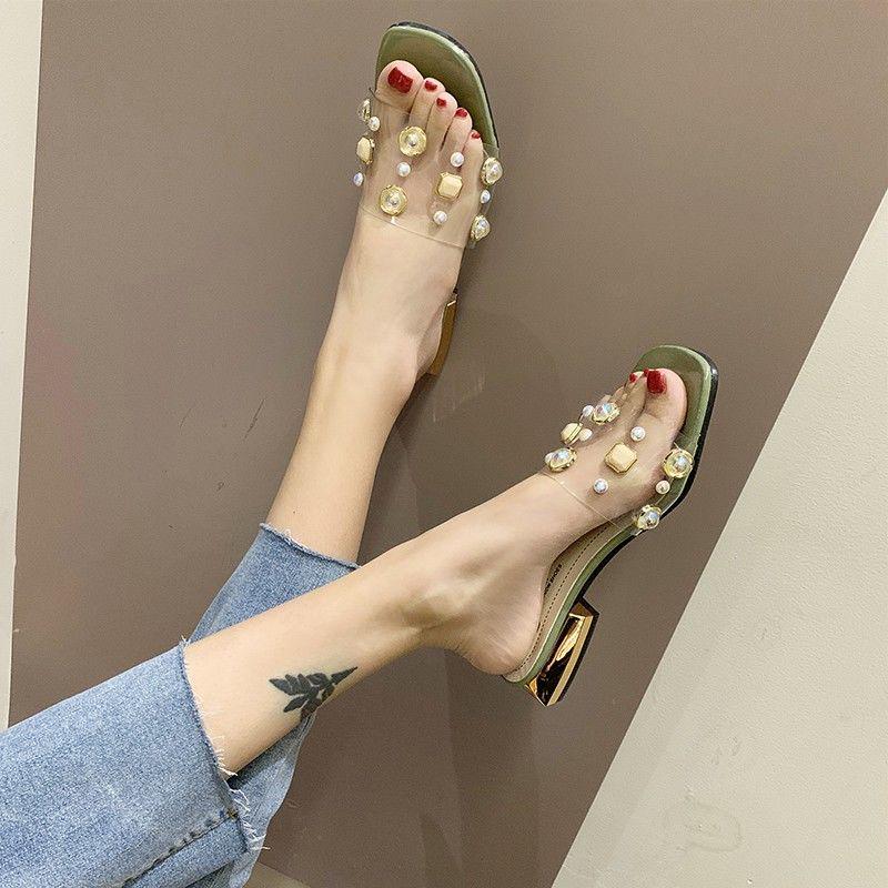 Slippers Women Wear Fashionable Thick Heel Low Heel Word Drag Women Fashion Sandals and Slippers Women Transparent Slippers Women