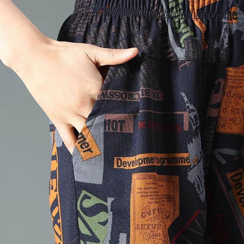 Summer Thin Women's Pants Casual Large Size Loose Pants Breathable Printed Nine-point Pants High-waisted Straight-leg Pants