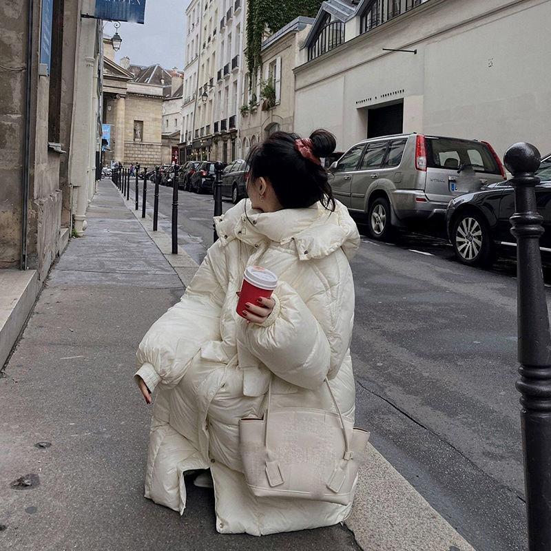 Long Down Jacket Women's Loose and Thick Bread Coat Knee-length Duck Down Jacket