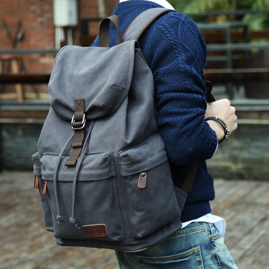 Man Leather Casual USB Interface Backpack Bag Hole Mens School Travel Rucksack Laptop Backpack
