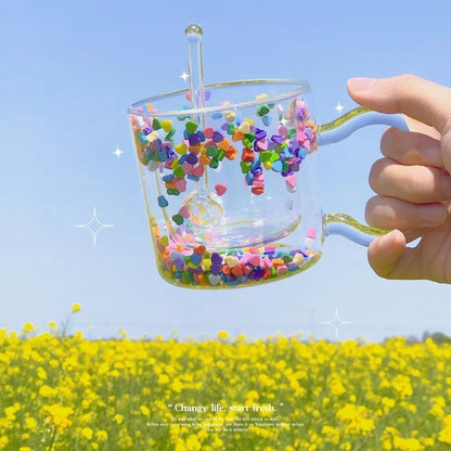 Ins Cute Girl Glass Flowing Love Bobo Cup Quicksand Cup Double Cup Water Cup Creative Gift Cup