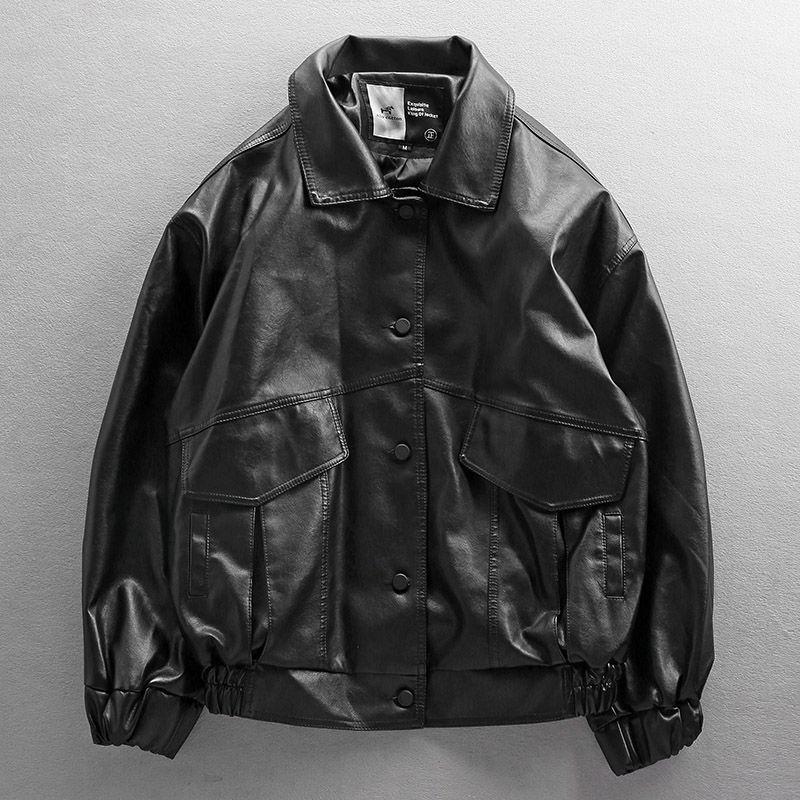 European American Street Trend Loose Men's Motorcycle Suit Couple Plus Size Leather Jacket