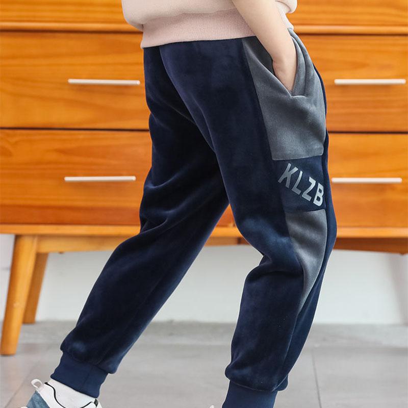 Boys Plus Velvet Pants Gold Silk Double-sided Velvet Plus Velvet Thick Trousers Autumn and Winter Models In The Big Children's Warm Pants