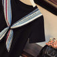 Sailor Collar Navy Dress Sweet Rufflet Girl Student Knee-length Solid Color Dress Round Neck Short Sleeve