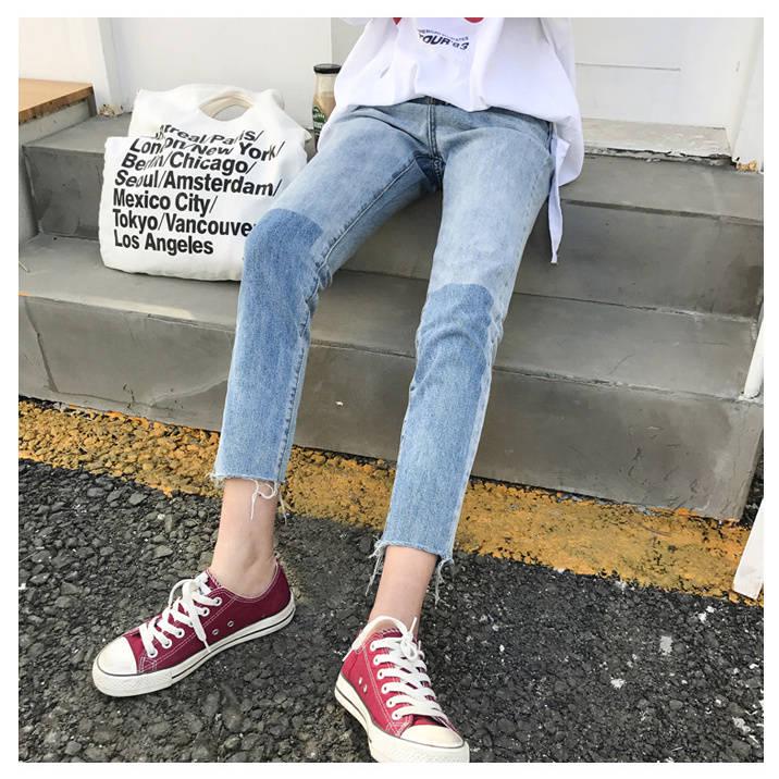 WTEMPO Multi-colored Cropped Cropped Jeans Women's Wild High Waist Slim Feet Pants Straight Pants