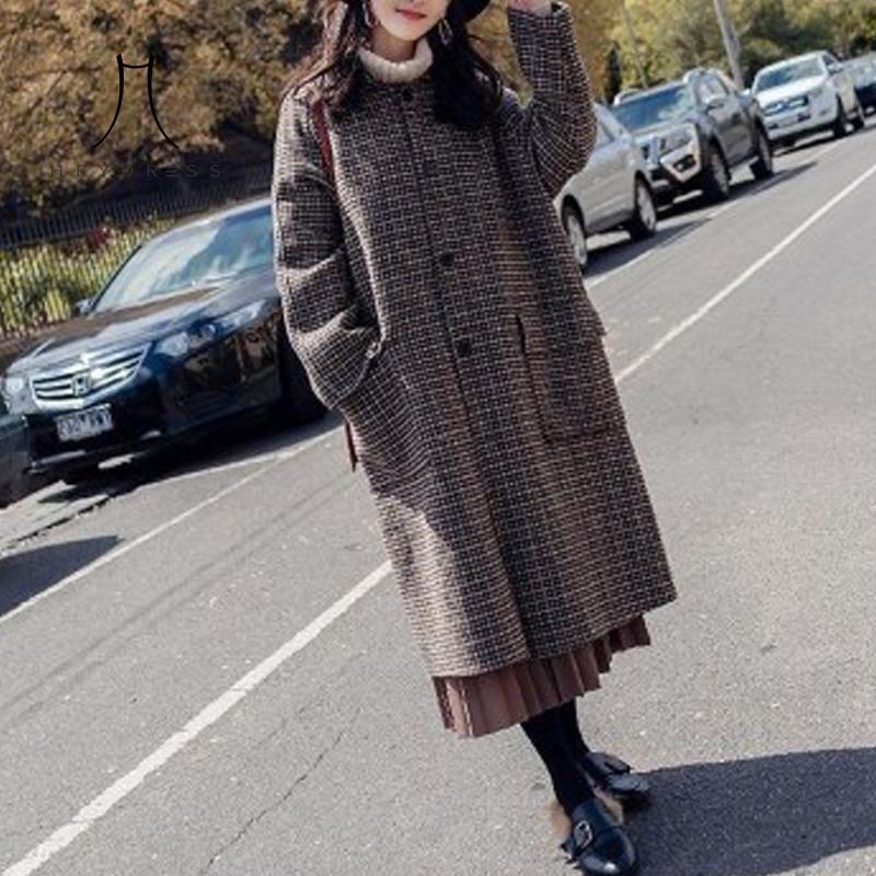 Women Wool Plaid Jacket Ladies Long Woolen Coat Slim Type Female Winter Wool Outwear