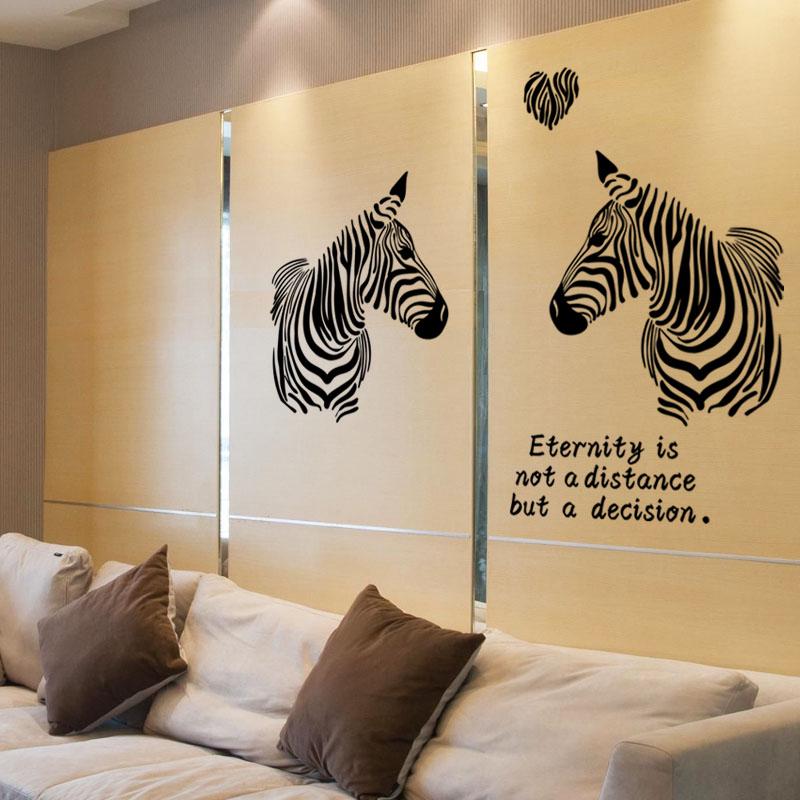 [Wall sticker ]Love Zebra Wall Stickers Black Couple Room Home Decoration Decals Pvc Murals Diy Stic