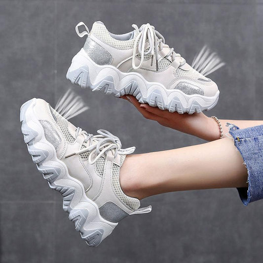 Sports Shoes Women Spring All-match Thick-soled Breathable Casual Shoes Mesh Sports Shoes Comfortable and Light