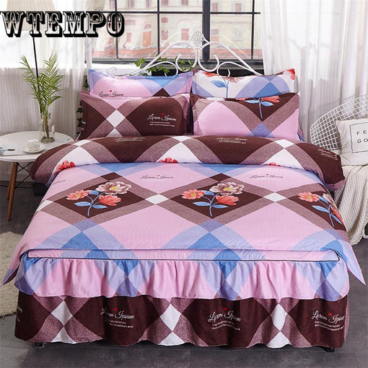 Luxury Cotton Fleece Fabric Thick Bed Skirt Bedding Set Lace Edge Bedspread Pillowcases