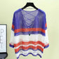 Loose Ice Silk Sunscreen Tops Thin Hollow Knitted Blouses Women's Casual Tops Personality Hollow Color Matching Sweet Pullovers
