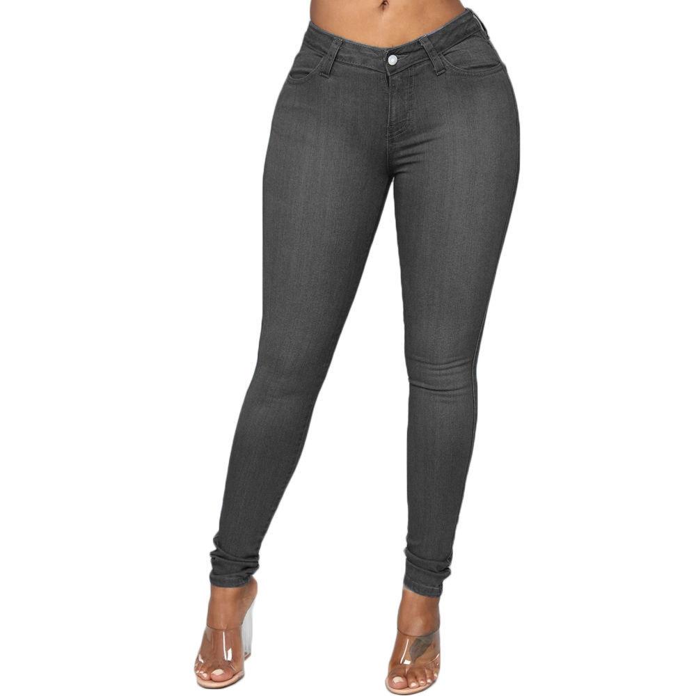 Jeans women's plus size peach buttocks stretch thin pants