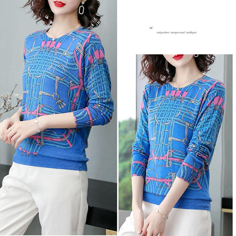 Plus Size Women Woollen  Sweater Printed  Knitted Pullover Sweaters O-Neck Loose Warm Jumper Outwear