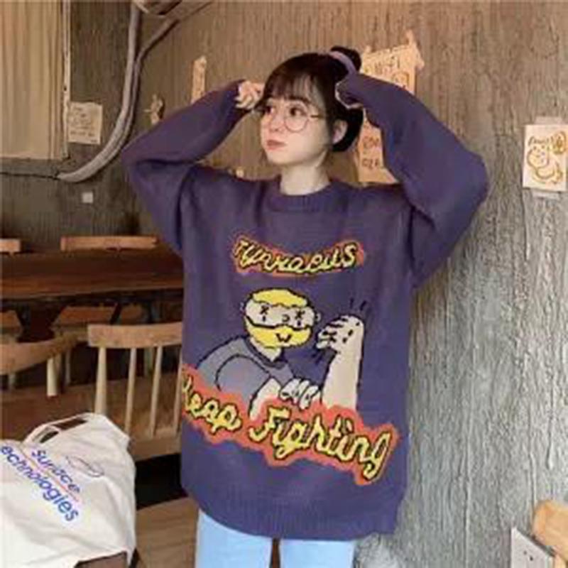 Autumn Winter  Women Fashion Sweater Casual Knitting Sweater Round Neck Pullovers Loose Casual Long Sleeve Sweater