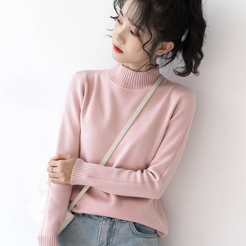 Pofulove Girl's New Half Turtleneck Sweater Korean version of loose lazy outer wear base sweater