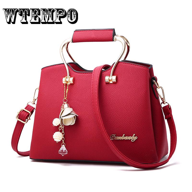 Leather Shoulder Bag Women Crossbody Tote Bag Metal Pendant Hanging Ornament Handbags