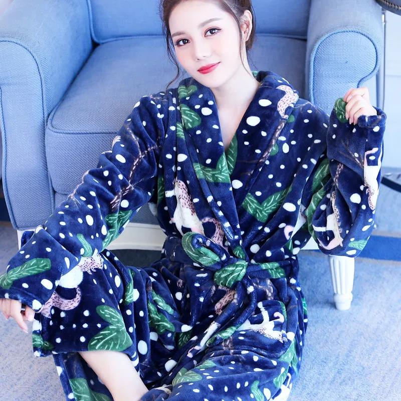 Winter Ladies Cashmere Home Clothes Warm Pajamas Homewear Quick-drying Bathrobe Robe Coat Long
