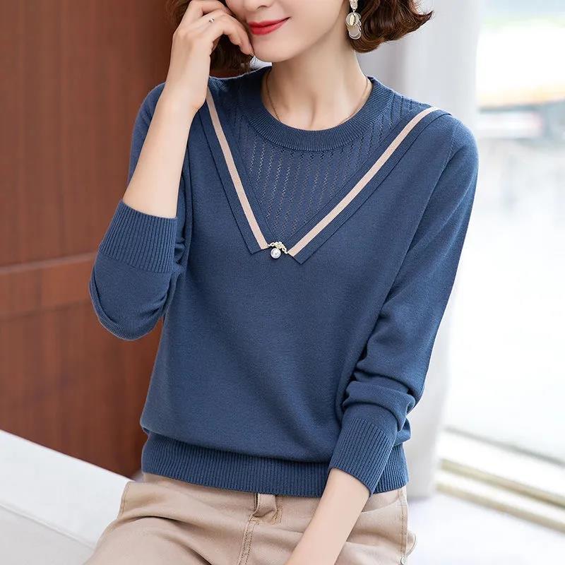 Women's Round Neck Long Sleeve Knit Sweater Fashion Versatile Short Sweater Loose Large Size Casual Sweater