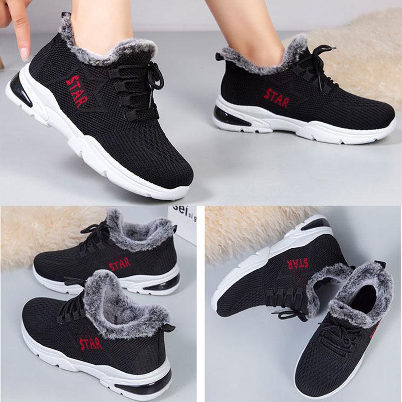 Winter Plus Velvet Shoes Women's Cotton Shoes Middle-aged and Old Thick Warm Sports Shoes Flat Non-slip Cotton Boots