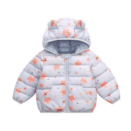 Girls' Warm and Windproof Winter Clothes Down Cartoon Padded Jacket with Velvet Padded Hooded Jacket