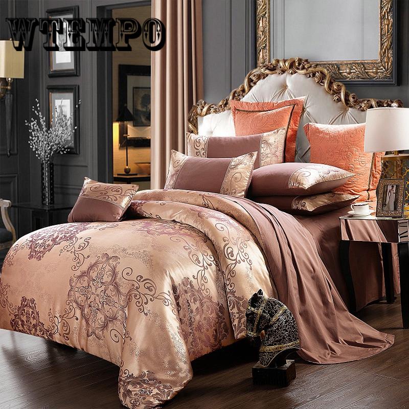 4pcs Home Textile Luxury Jacquard Satin Silk Bedding Set King Queen Size Duvet Cover Set