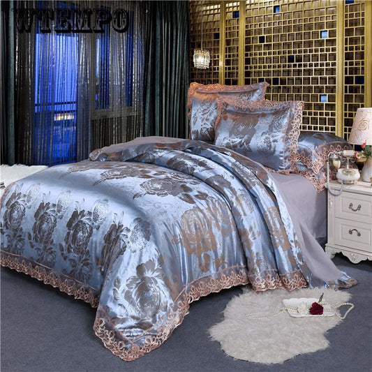 4pcs Bedding Set Luxury Bedlinen Luxury Silk Lace Quilt Cover Duvet Cover Bed Sheet Soft Pillowcase