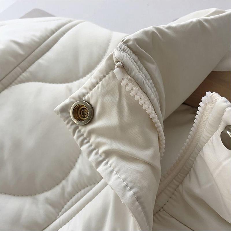 Winter Jackets for Women White Thick Warm Coat with Tie Belt Elegant Lady Cotton Casual Parkas Fashion Solid Down Jacket