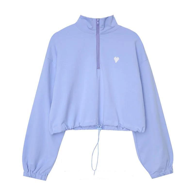Short Drawstring Stand-up Collar Sweater Jacket Women Autumn Korean Loose All-match Sports Top