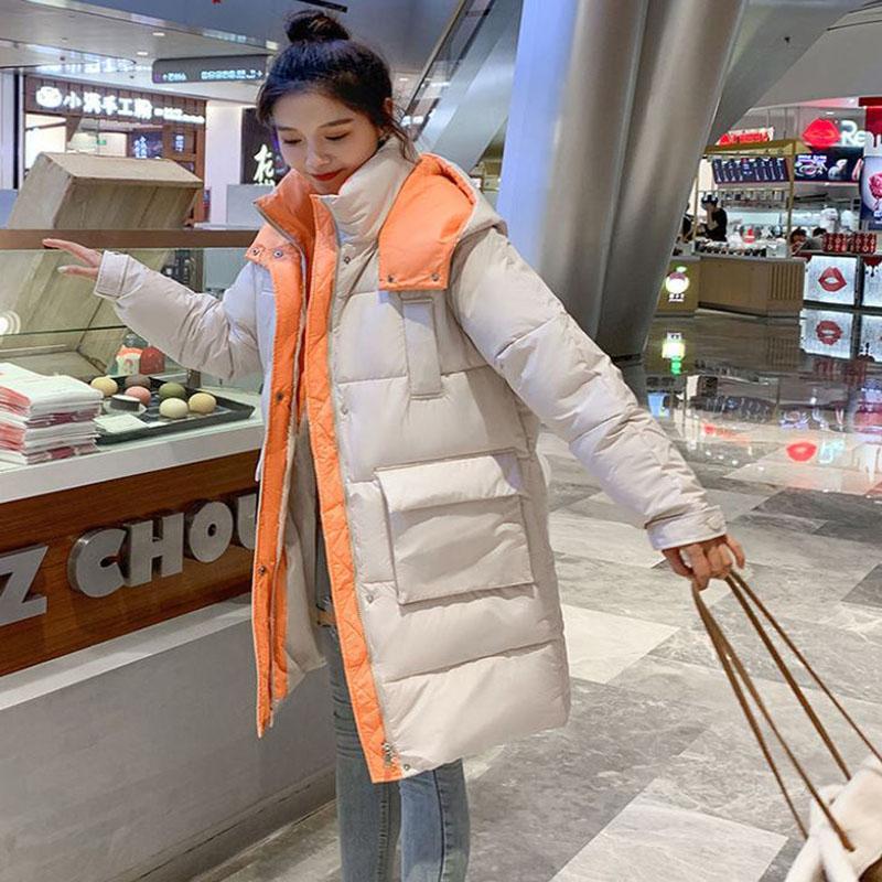Winter Women's Down Padded Jacket Korean Style Stand-up Collar Hooded Padded Jacket Thickened Warm Mid-length Padded Jacket