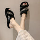 Ladies Cotton Slippers Shiny Flat Shoes Autumn and Winter Warmth Fluffy Casual Fashion