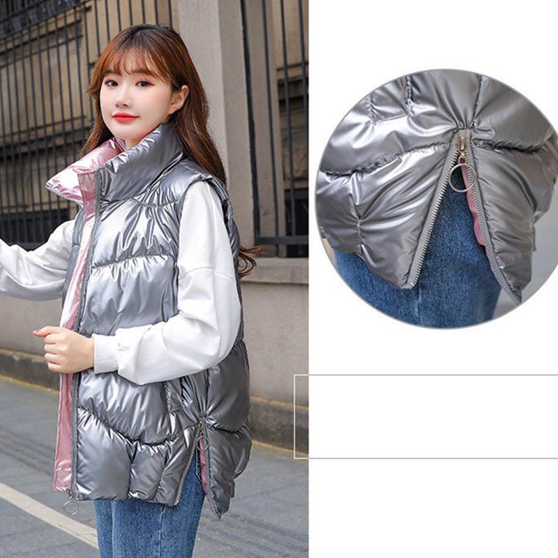 Cotton Jacket Women's Shiny Korean Short Waistcoat Winter Loose Colorful Stand-up Collar Down Cotton Jacket