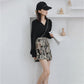 A-line Skirt Embroidered Cat Print Women Sexy Tight Hip Short Skirt Knee-length  Zipper Club Home Office Casual