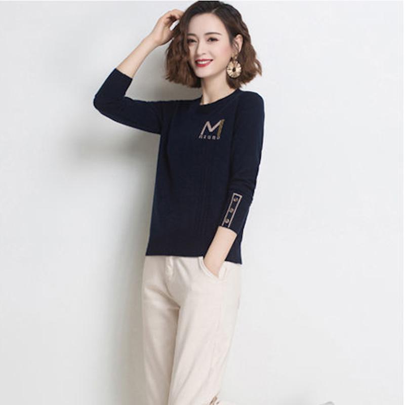 Spring  Autumn Round Neck Pullover Women's Short Loose Thin Long-sleeved Knitted Bottoming Shirt  Outer Wear