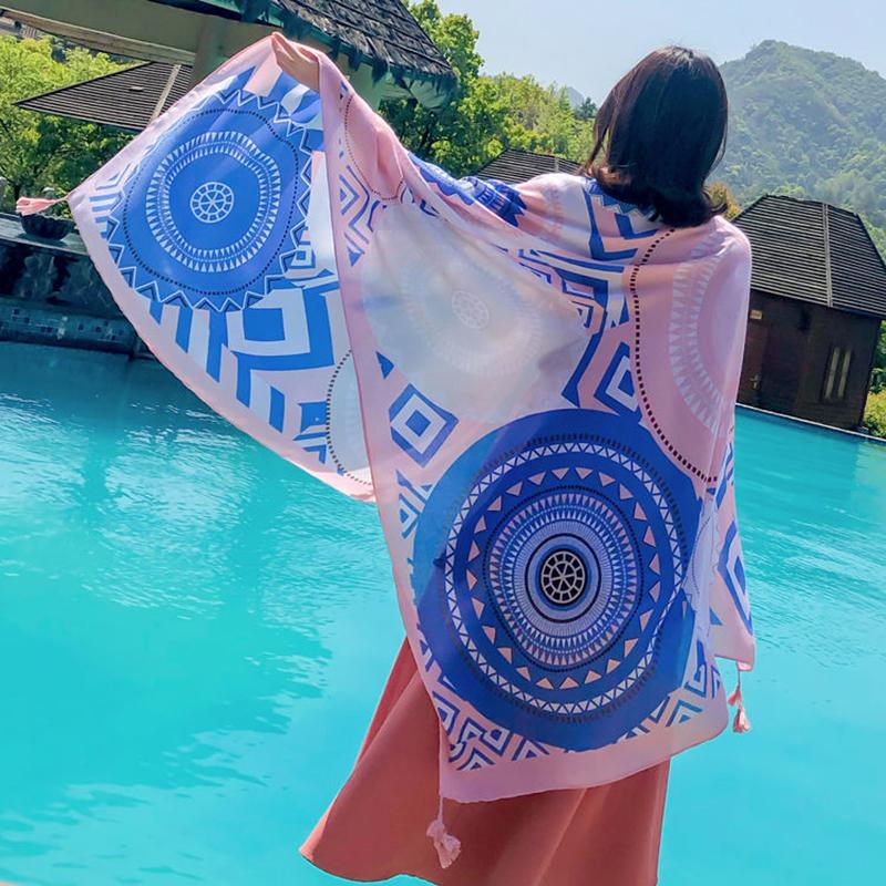 Cotton and Linen Scarf Female Ethnic Style Bohemia Oversized Sunscreen Holiday Beach Silk Scarf Fringed Seaside Shawl Female Summer