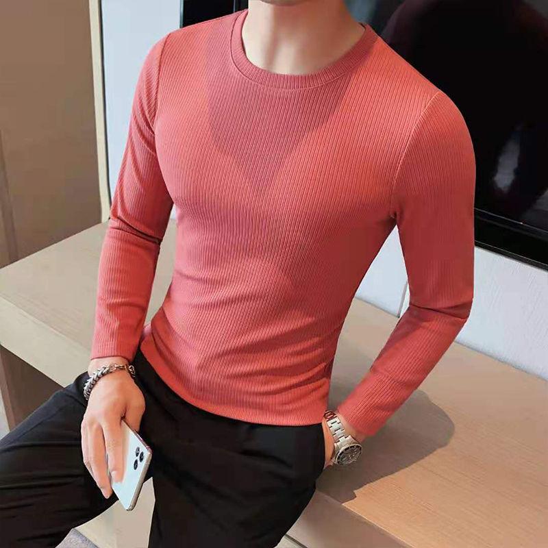 Men's Self-cultivation Winter Warmth Thick Solid Color Round Neck Is Thin and Versatile Men's Long-sleeved Bottoming Shirt
