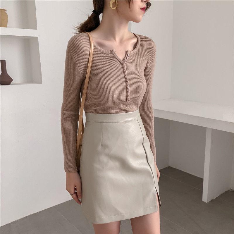 Black Sweater Bottoming Shirt Women Autumn and Winter V-neck Knitted Clavicle Top Long-sleeved Slim Slimming Top Sweater