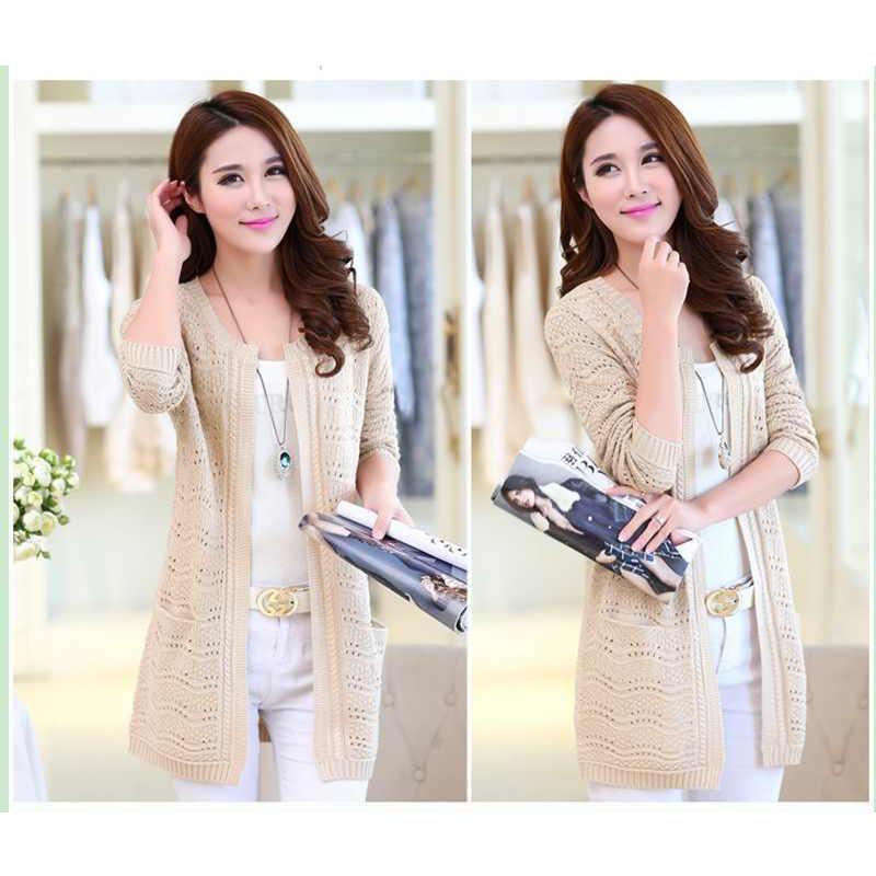 Spring and Autumn Cardigan Tops Mid-length Large Loose Sweater Knitted Thin Women's Jacket