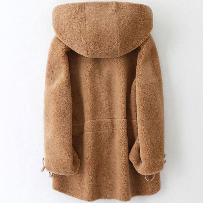 Women's Particle Cashmere Coat Winter Thick Hooded Loose Lamb Wool Coat Mid-length Faux Wool Fur Coat