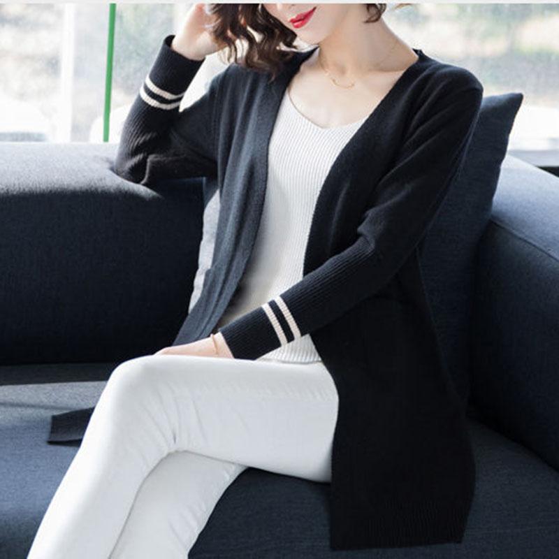 Spring and Autumn Knitted Cardigan Sweater Mid-length Loose Long-sleeved Jacket Fashion Thicker Women's Jacket