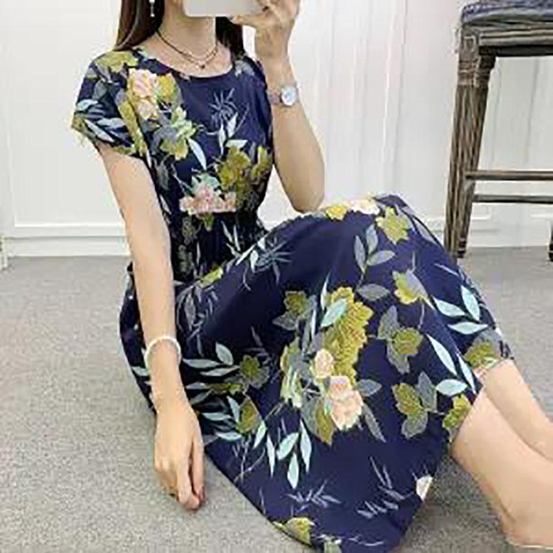 Summer Ethnic Style Cotton Silk Floral Dress Seaside Vacation Cotton Fairy Skirt Large Size Printed Vest Mid-length Skirt