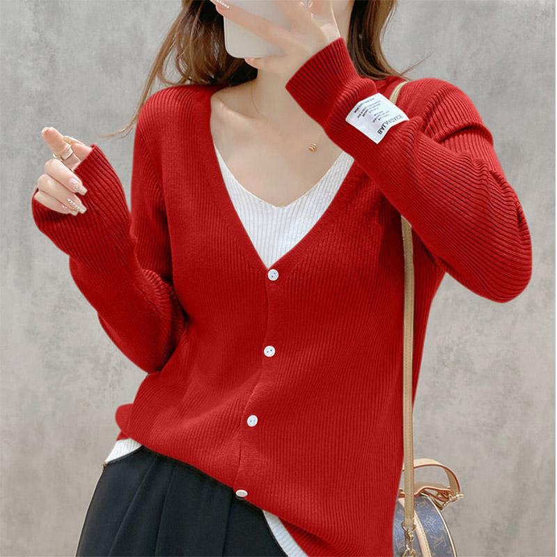 Long-sleeved Knitted Bottoming Shirt V-neck Coat Slim Sweater Women's Top Cardigan