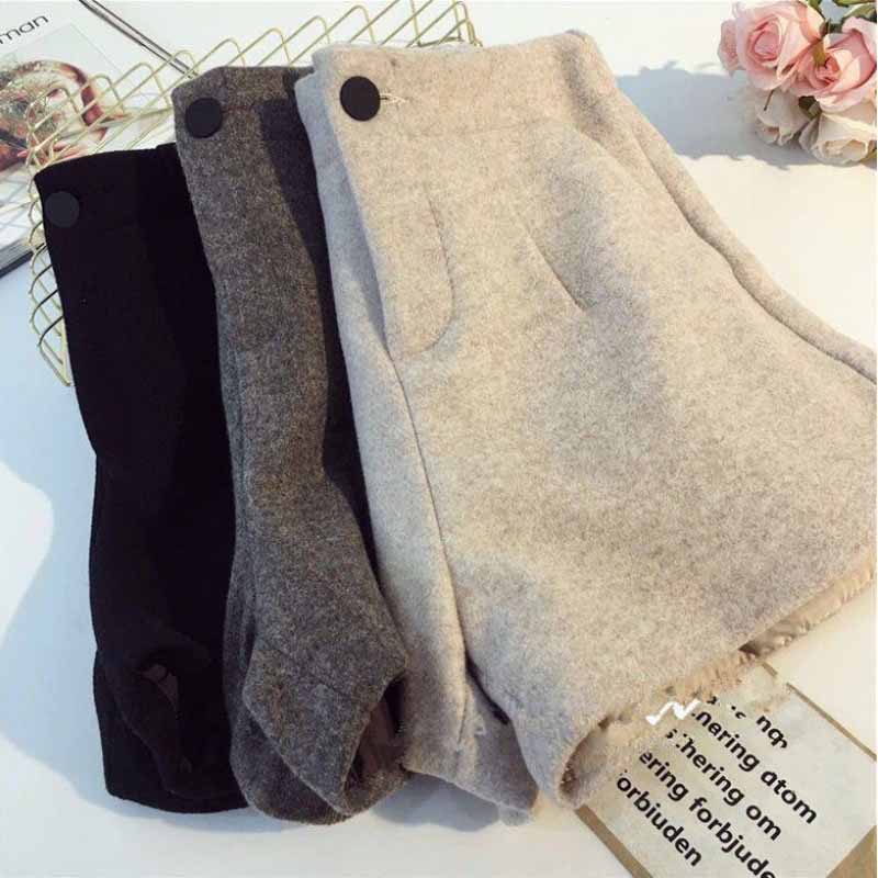 Autumn and Winter New Thick Woolen Shorts Women Korean Version of Loose High Waist Wide Leg Pants Casual All-match Outer Wear Boots Pants