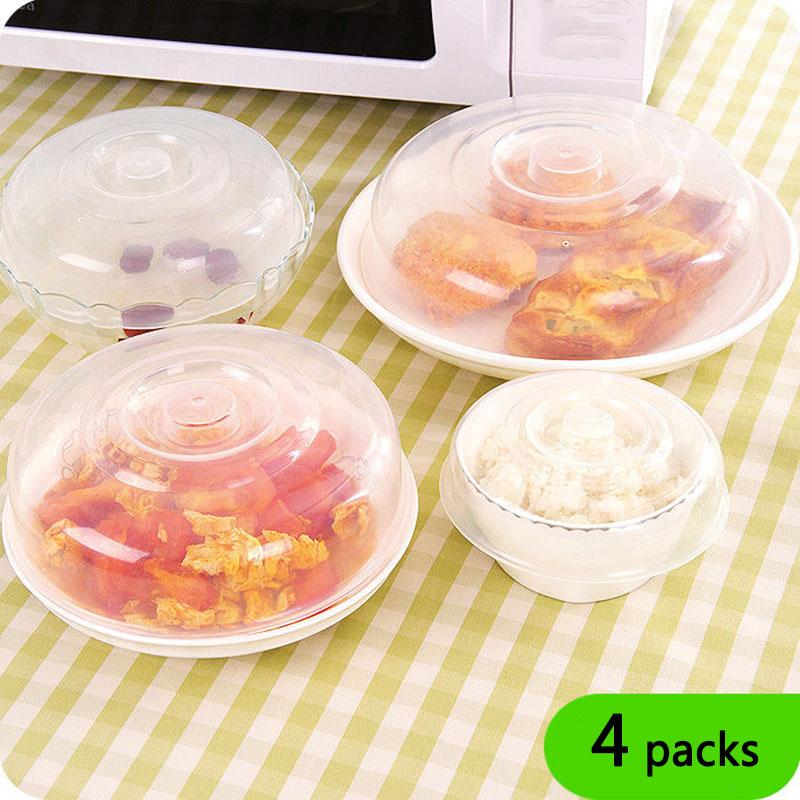 4pcs Plastic Microwave Food Cover Clear Lid Safe Vent Kitchen Tools Home Accessories