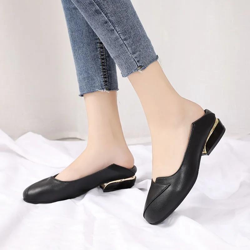 Women's Thick-heel Casual Shoes Mid-heel Pumps Professional Work Shoes Low-top Shoes Leather Shoes Mother Shoes