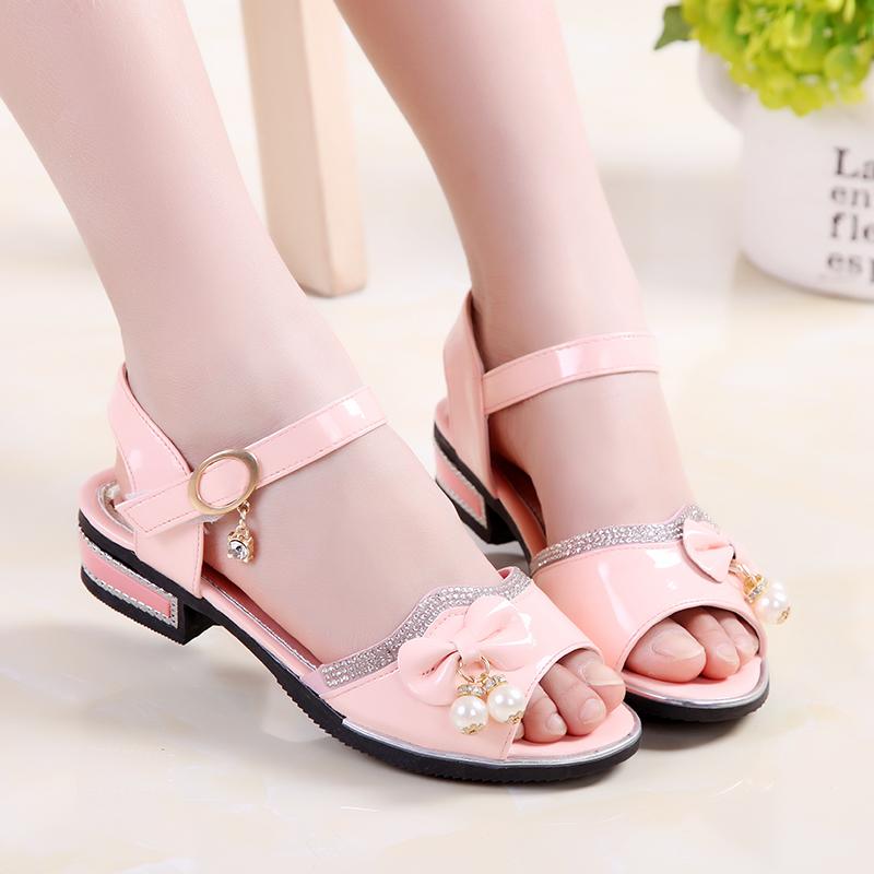 Girls' Sandals Summer Korean Version   High-heeled Children's Beach Shoes  Big children  Little Girls Soft-soled Princess Shoes