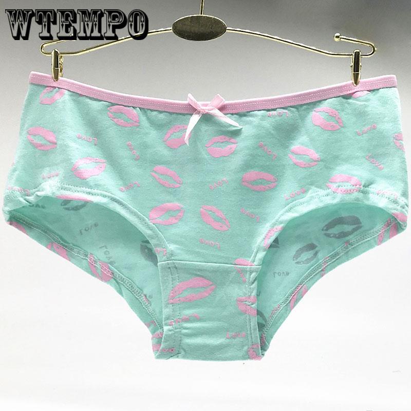 6 Pcs/Lot Funny Cartoon Prints Lady Panties Women Underwear Cute lipsbreathable Briefs