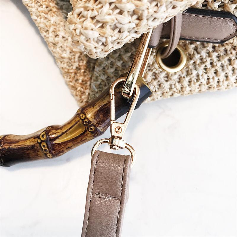 Handbag Women's Straw Woven Bucket Bag Summer Travel Beach Shoulder Messenger Bag