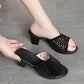 Slippers Women's Rhinestone Hollowed-out Semi-trailer High-heeled Sandals Medium-heeled Women's Shoes All-match Flip-flop Sandals