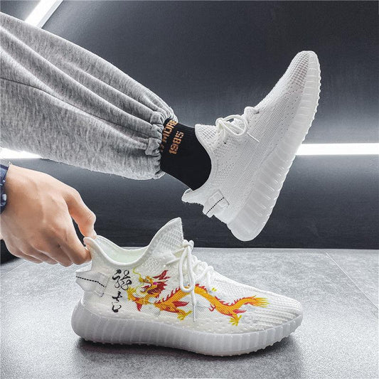Trend Canvas Coconut Shoes Couple Korean Breathable Running Net Shoes Summer Fly Woven Breathable Casual Sneakers