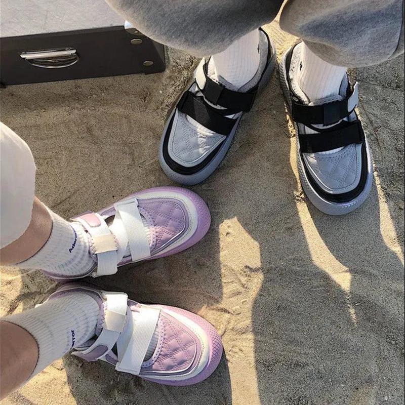 Sakura Purple Sneakers Women Spring and Summer Velcro Thick Bottom Niche Big Head Shoes Women Casual Sports Shoes