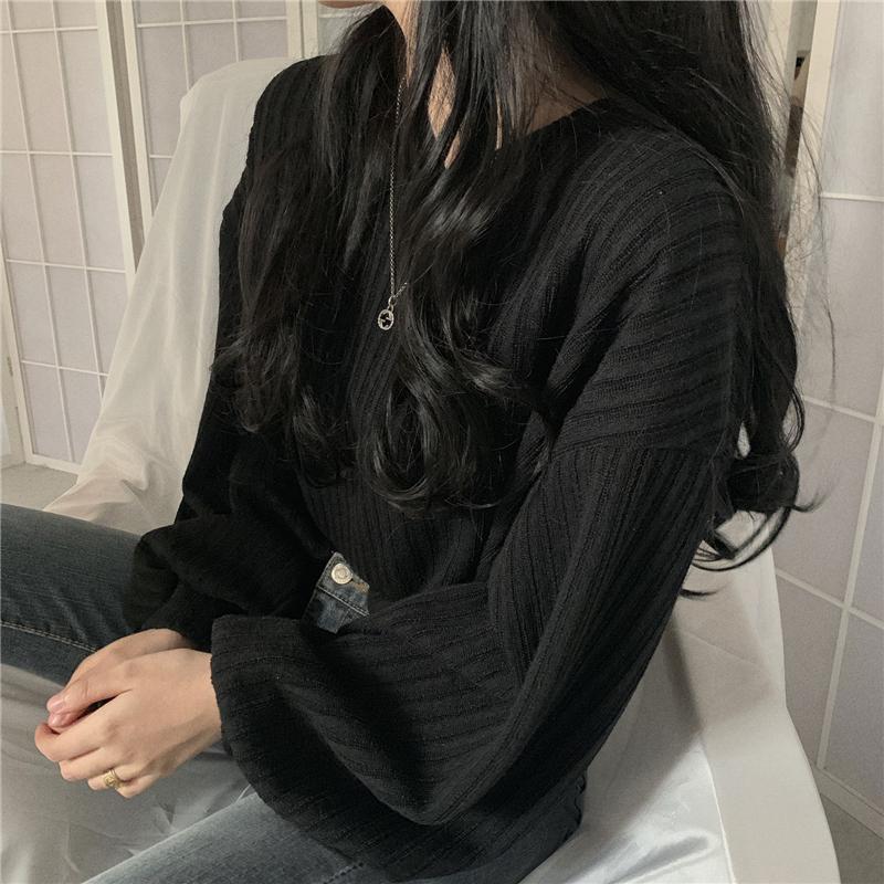Winter Sweaters Women Lantern Sleeve Plus Size Loose V Neck Pullovers Knitted Jumper 2021 Fall New Fashion Black Oversized Harajuku Sweaters
